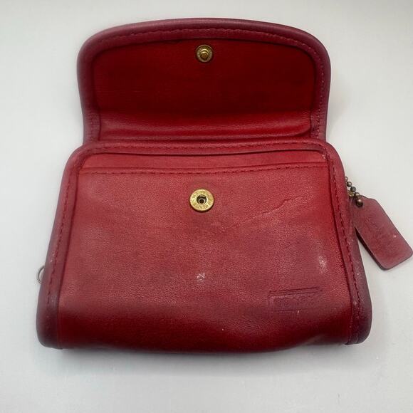 VTG Coach Multifunction Purse 7219 Red Small Leather Snap Close Tiny Hangtag 90s - Picture 8 of 16